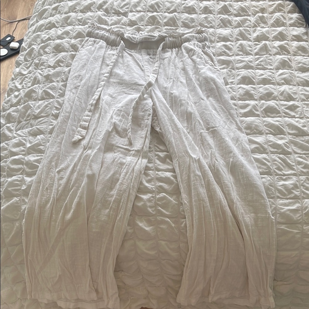 White Linen Wide-Leg Pants